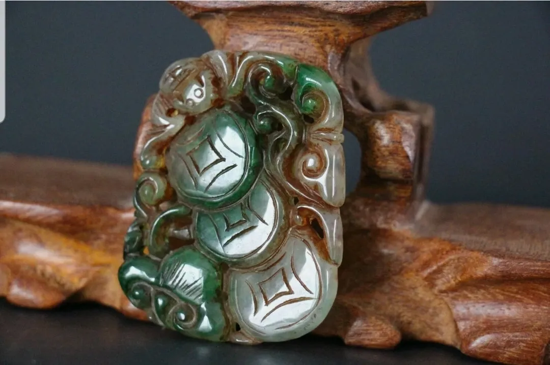10% OFF- Certified Natural Green Jadeite Emerald Jade Handcarved Lucky Coin Money Pendant《Grade A》NO.C888