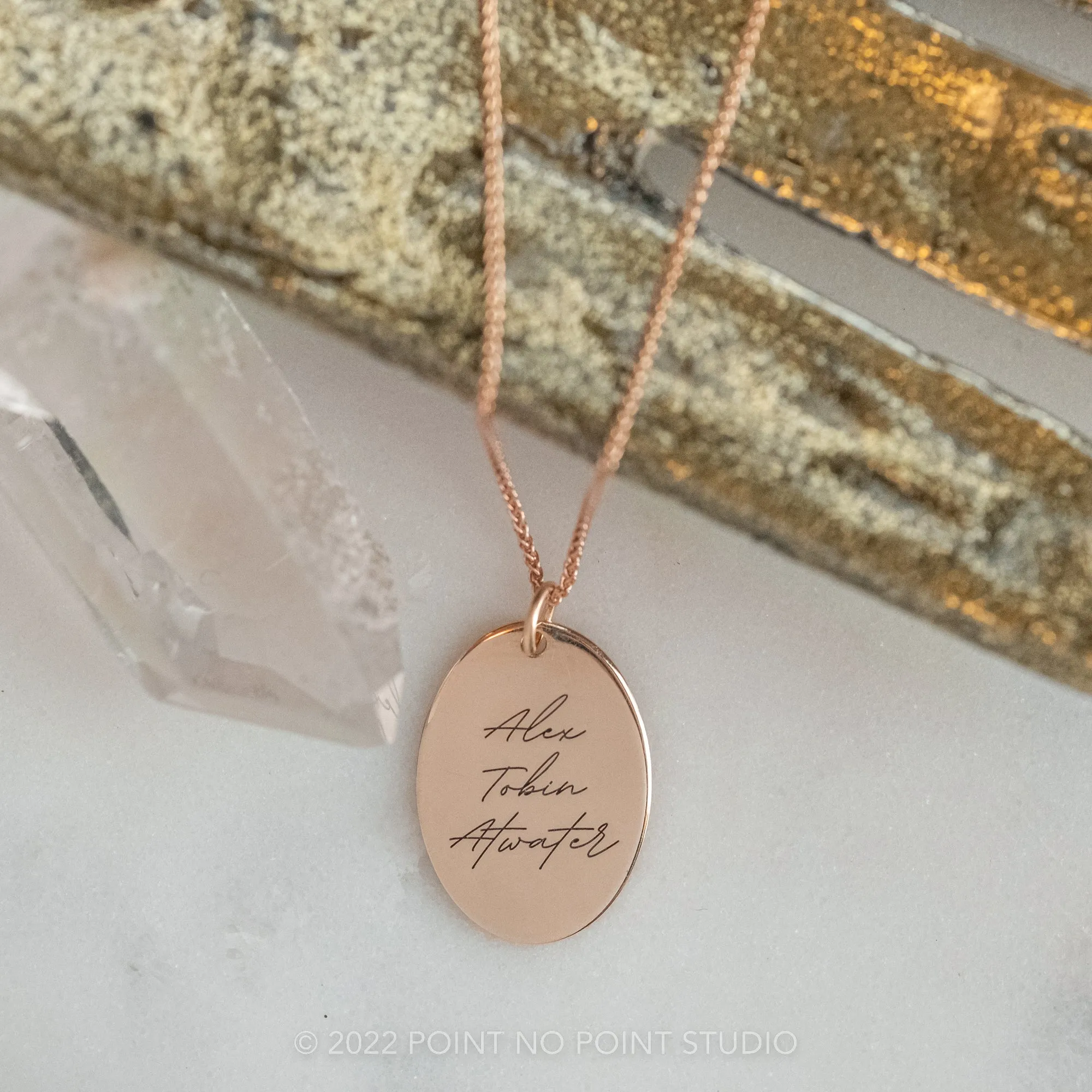 14k Gold Engraved Oriole Large Oval Charm
