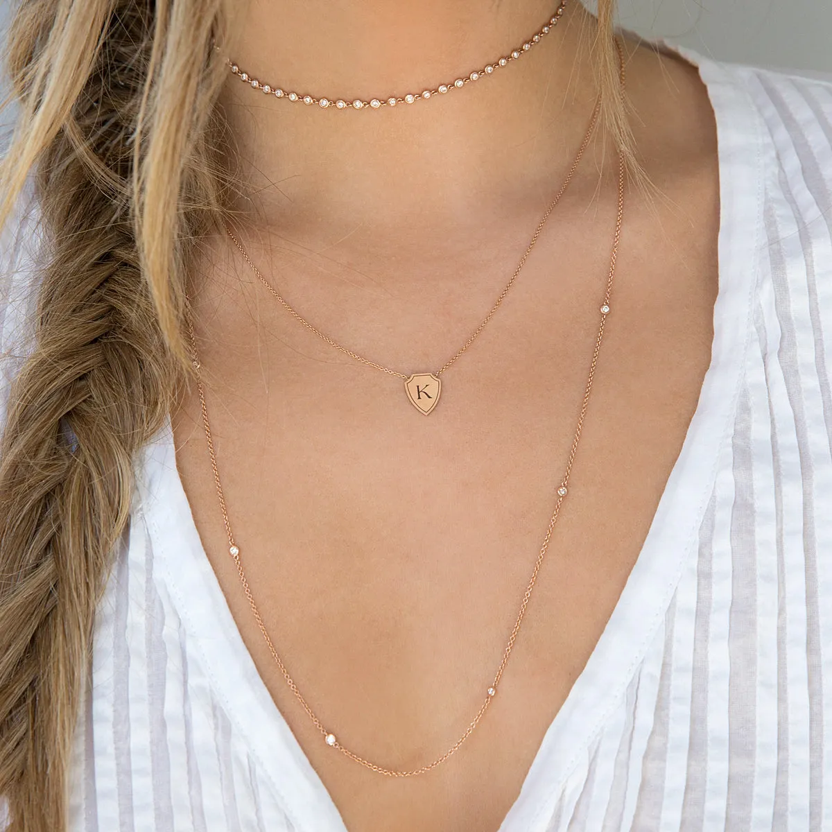 14k Initial Shield Necklace