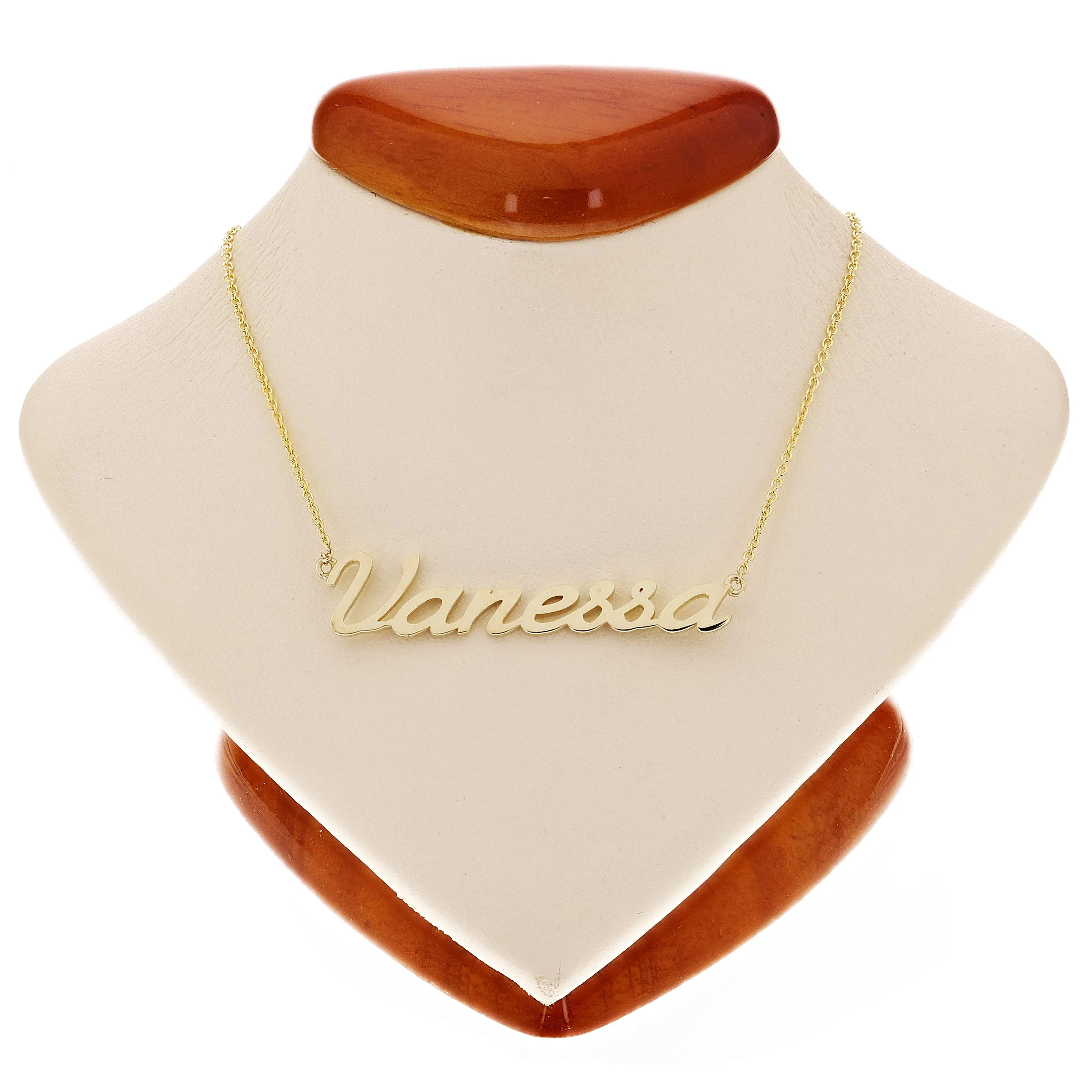 14k Yellow Gold Personalized Script Name Plate Pendant Necklace Adj.16-20" Chain