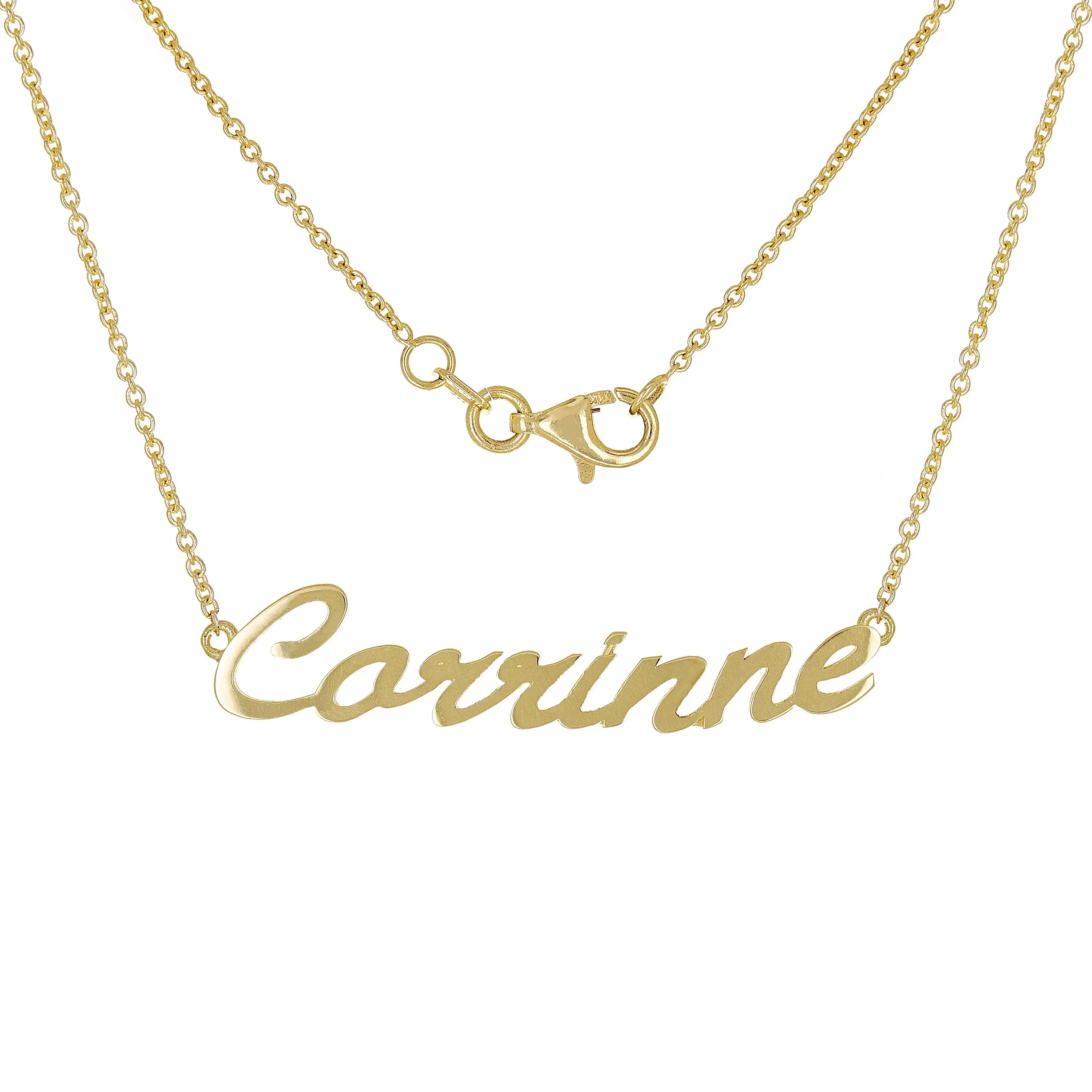 14k Yellow Gold Personalized Script Name Plate Pendant Necklace Adj.16-20" Chain