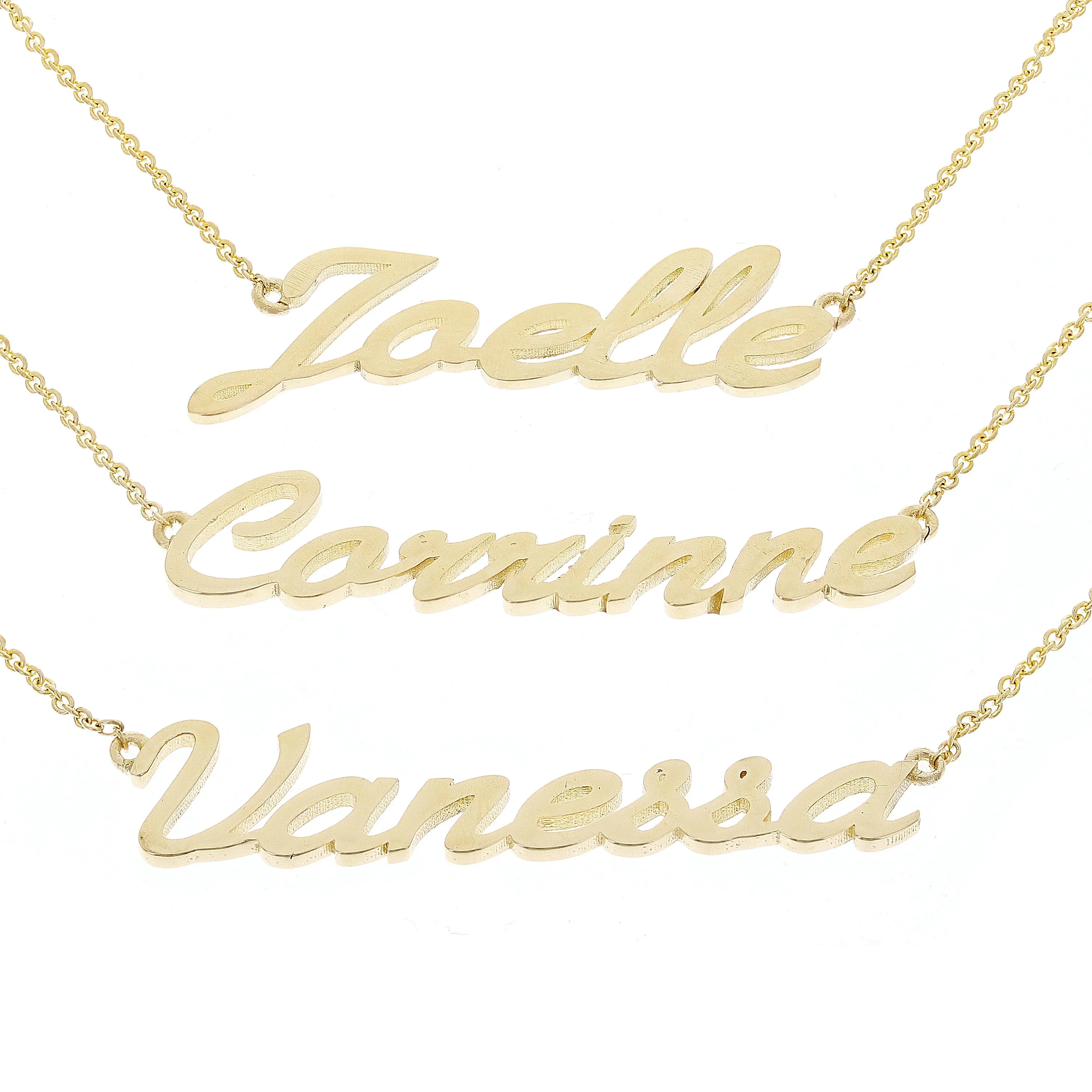 14k Yellow Gold Personalized Script Name Plate Pendant Necklace Adj.16-20" Chain