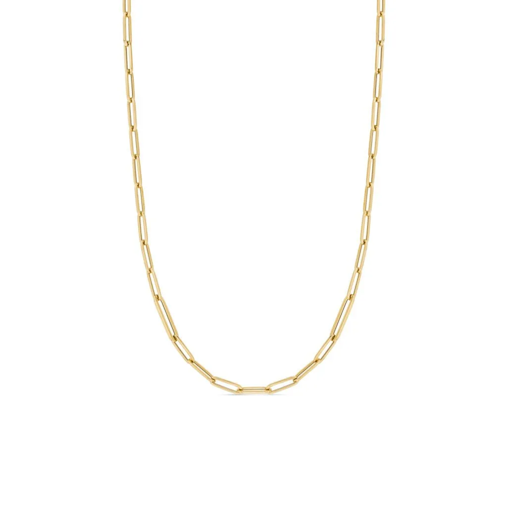 18K YELLOW GOLD DESIGNER GOLD ALTERNATING SIZE PAPERCLIP LINK NECKLACE