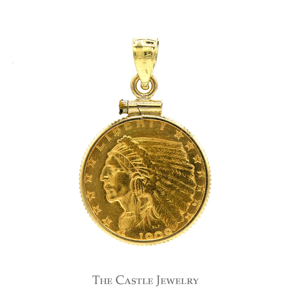 1909 Gold Liberty Coin Pendant in 14k Yellow Gold Bail & Bezel