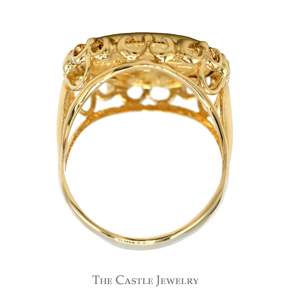 22k 1/10oz 1990 MCMXC Liberty Coin Ring with Open Scalloped Bezel in 14k Yellow Gold