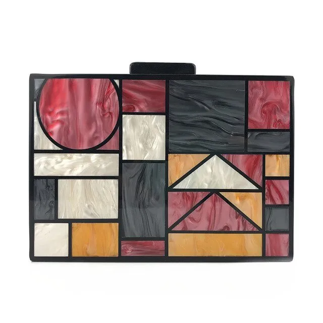 Acrylic Clutch Bag For Women Geometric Patchwork
