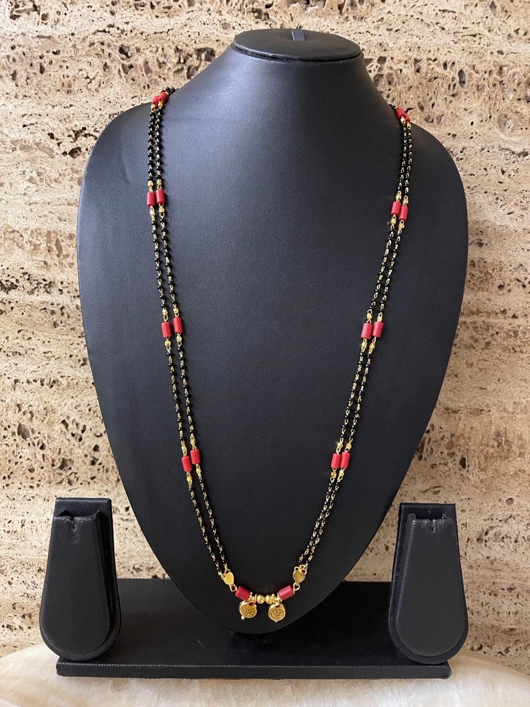 Artificial Long Mangalsutra Lakshmi (Laxmi) Coin In Traditional South Indian Style Black Beads Chain