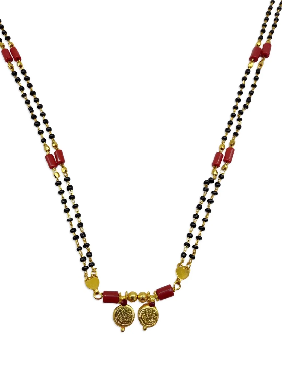 Artificial Long Mangalsutra Lakshmi (Laxmi) Coin In Traditional South Indian Style Black Beads Chain
