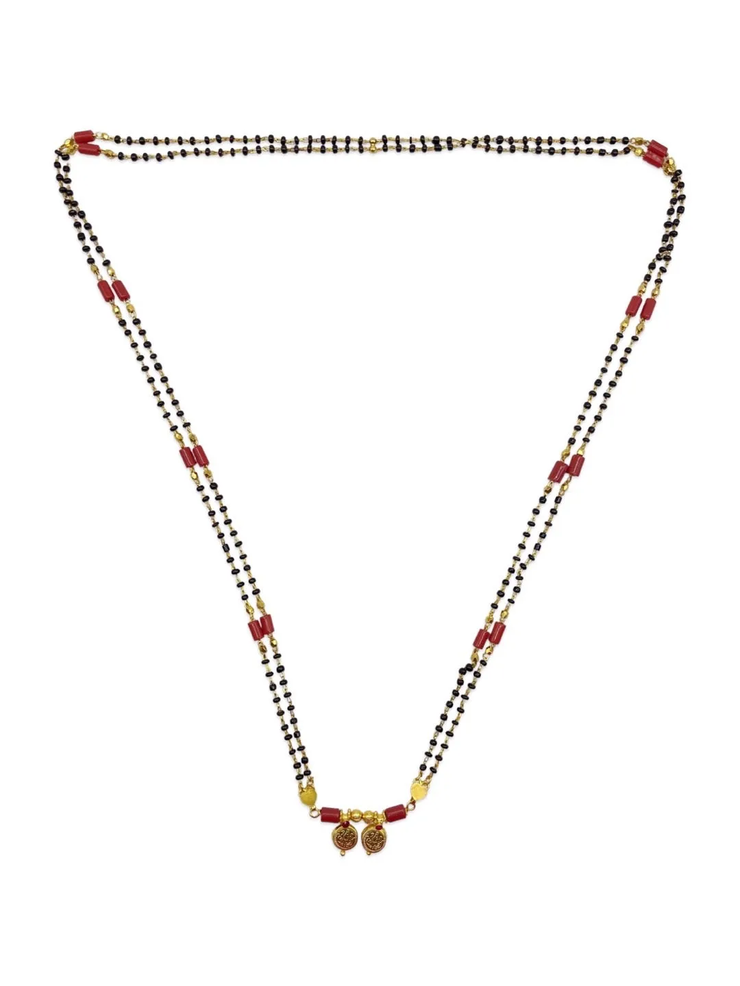 Artificial Long Mangalsutra Lakshmi (Laxmi) Coin In Traditional South Indian Style Black Beads Chain