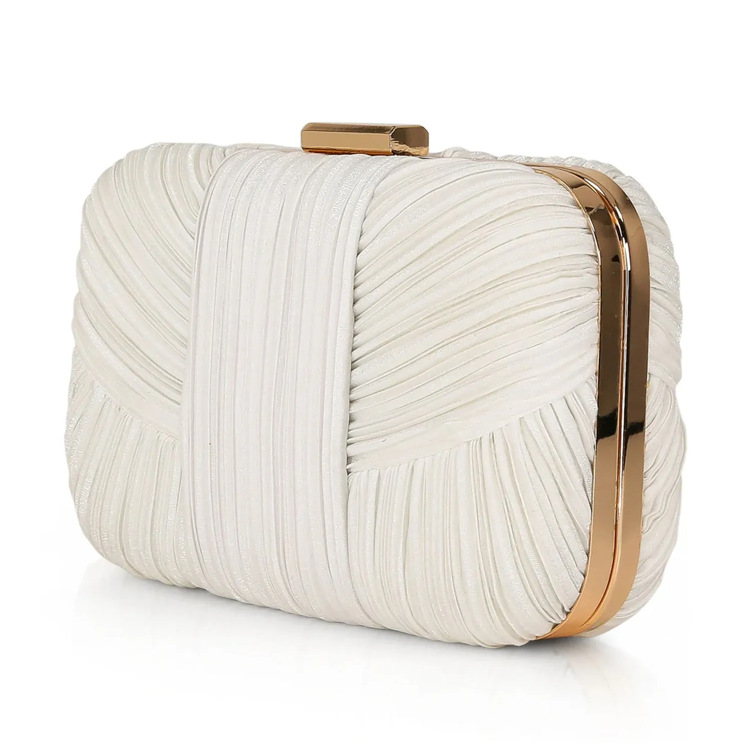 Badgley Mischka Cleo Shimmer Pleated Miniaudiere in White