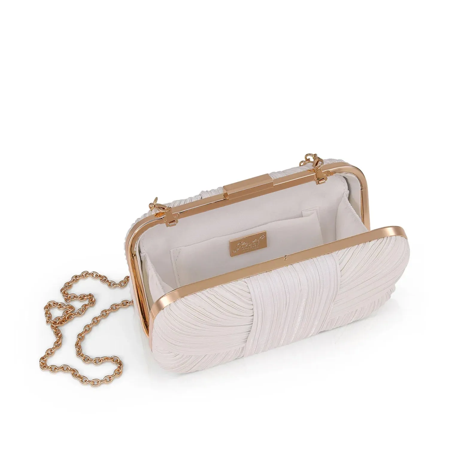 Badgley Mischka Cleo Shimmer Pleated Miniaudiere in White