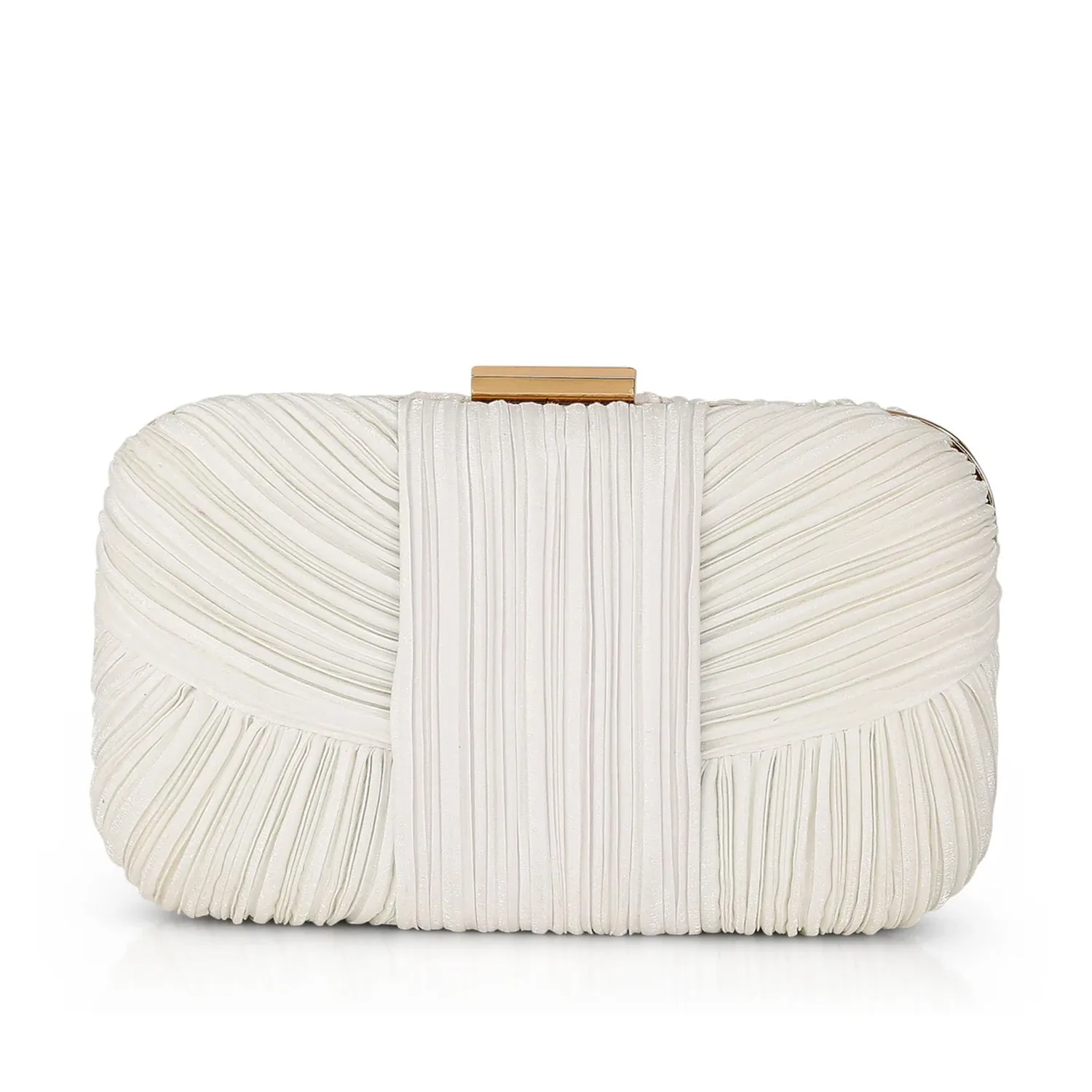 Badgley Mischka Cleo Shimmer Pleated Miniaudiere in White