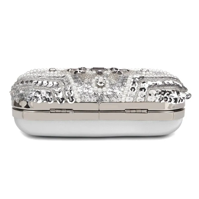 Beaded Clutch Purse Silver Evening Bags