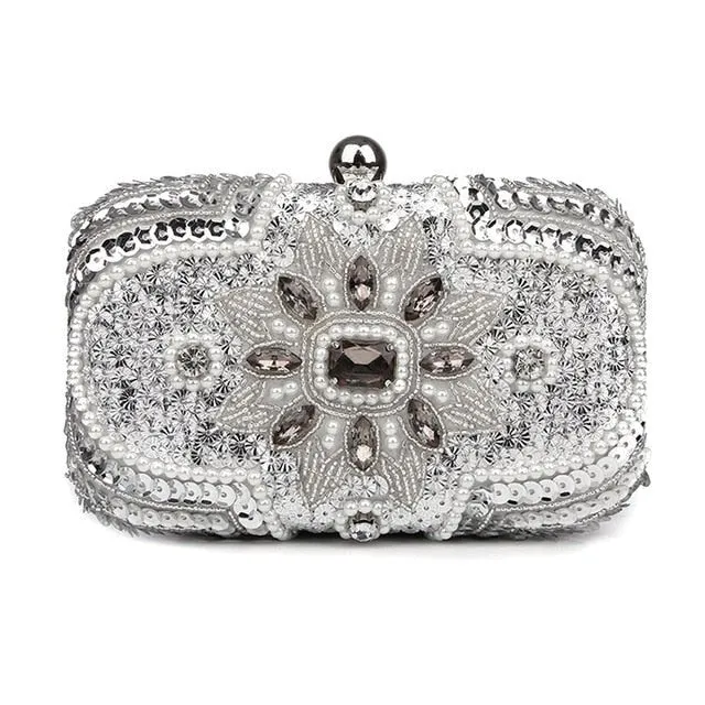 Beaded Clutch Purse Silver Evening Bags