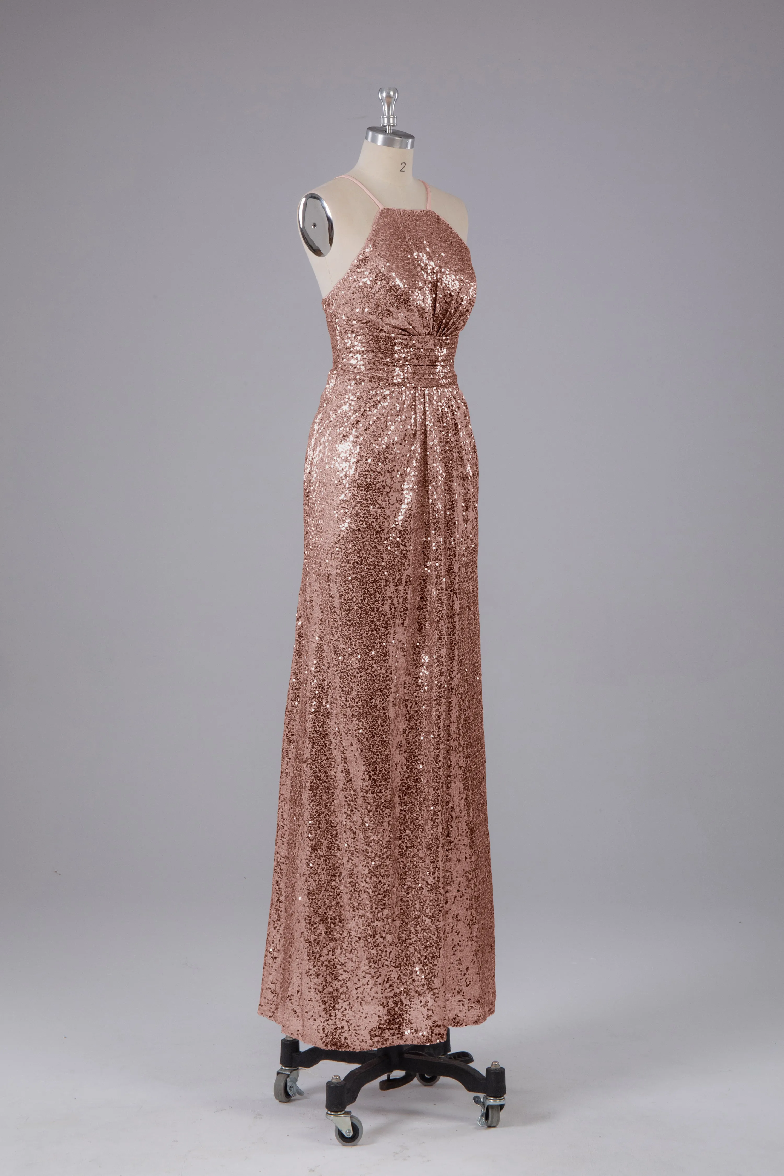 Beautiful Sequins Halter Hourglass Bridesmaid Dress