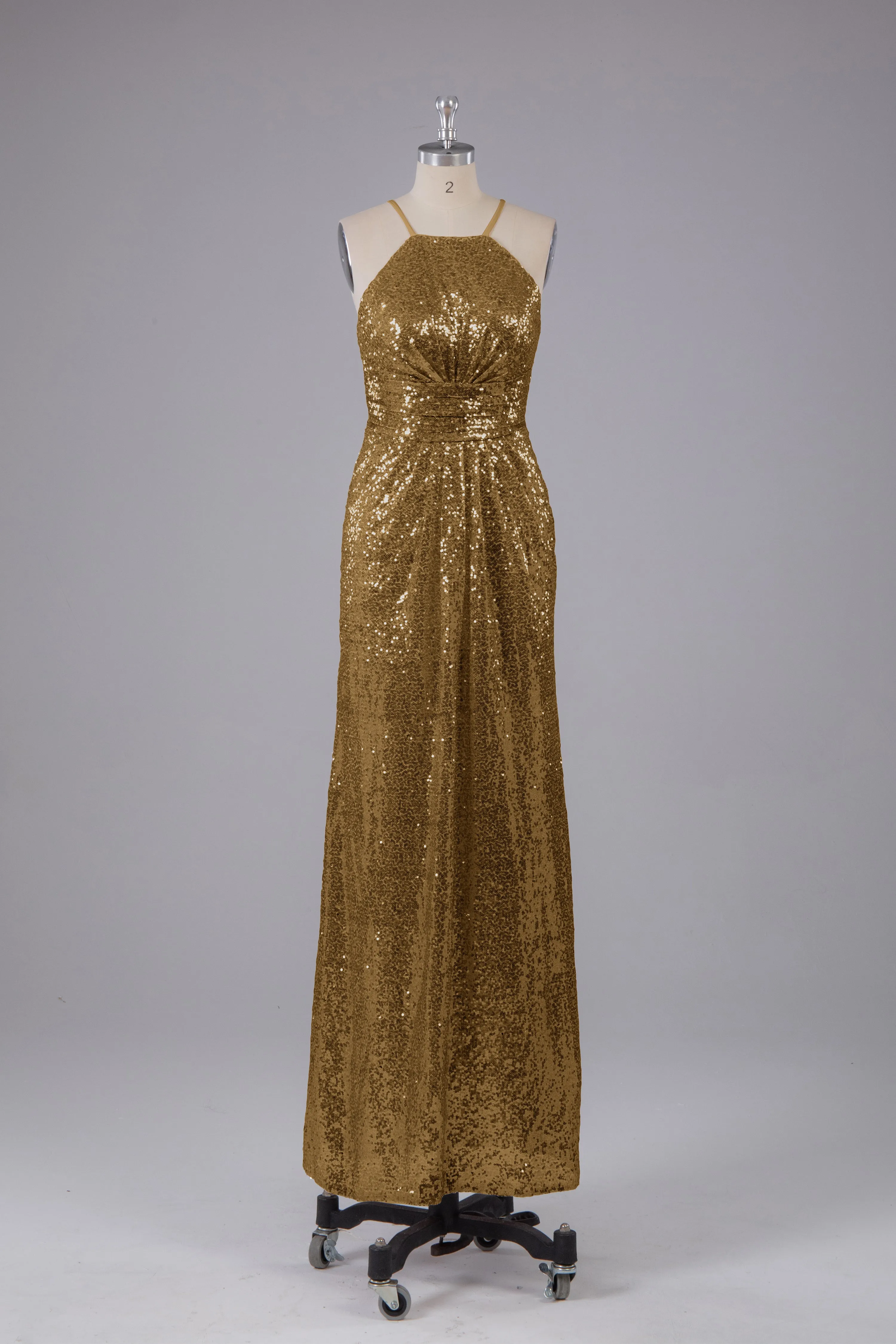 Beautiful Sequins Halter Hourglass Bridesmaid Dress