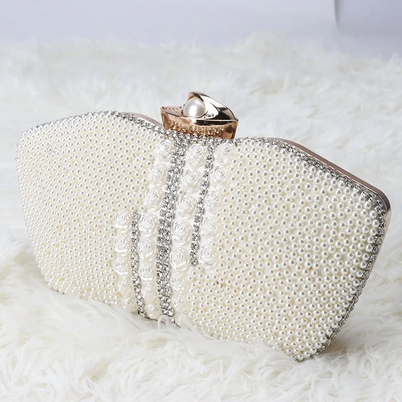 Beige Design Beaded Wedding Party Clutch