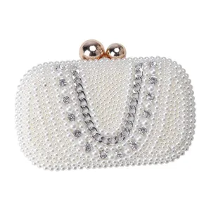 Beige Design Beaded Wedding Party Clutch