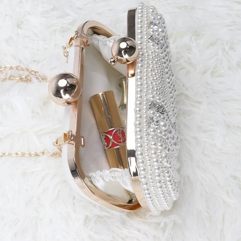 Beige Design Beaded Wedding Party Clutch