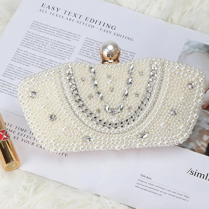 Beige Design Beaded Wedding Party Clutch