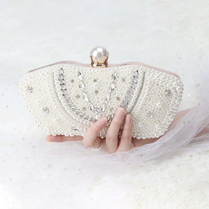 Beige Design Beaded Wedding Party Clutch
