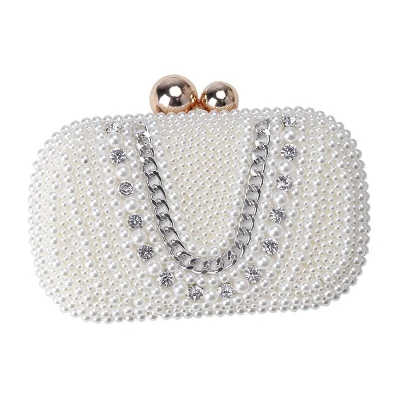 Beige Design Beaded Wedding Party Clutch