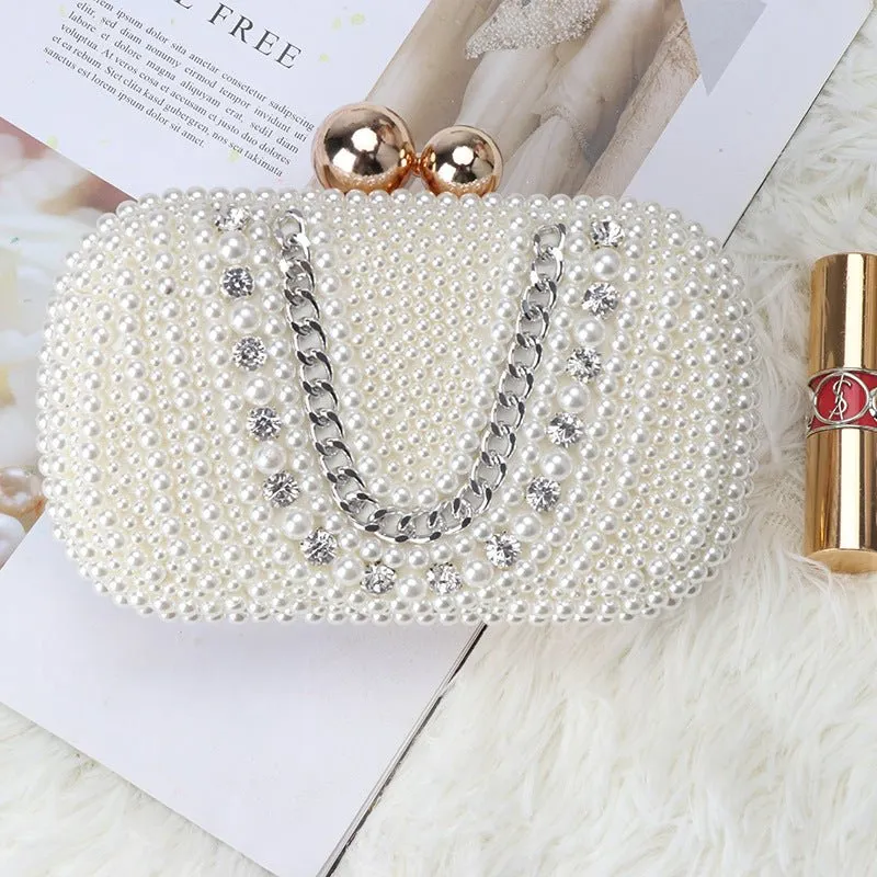 Beige Design Beaded Wedding Party Clutch