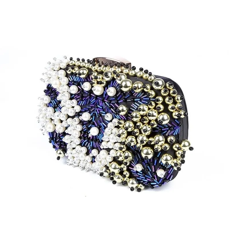 Black Evening Bag Beaded Diamond Clutch
