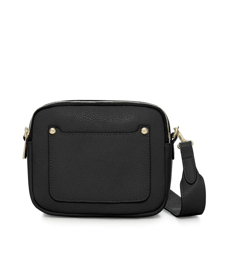 Black Leather Double Zip Cross Body Bag