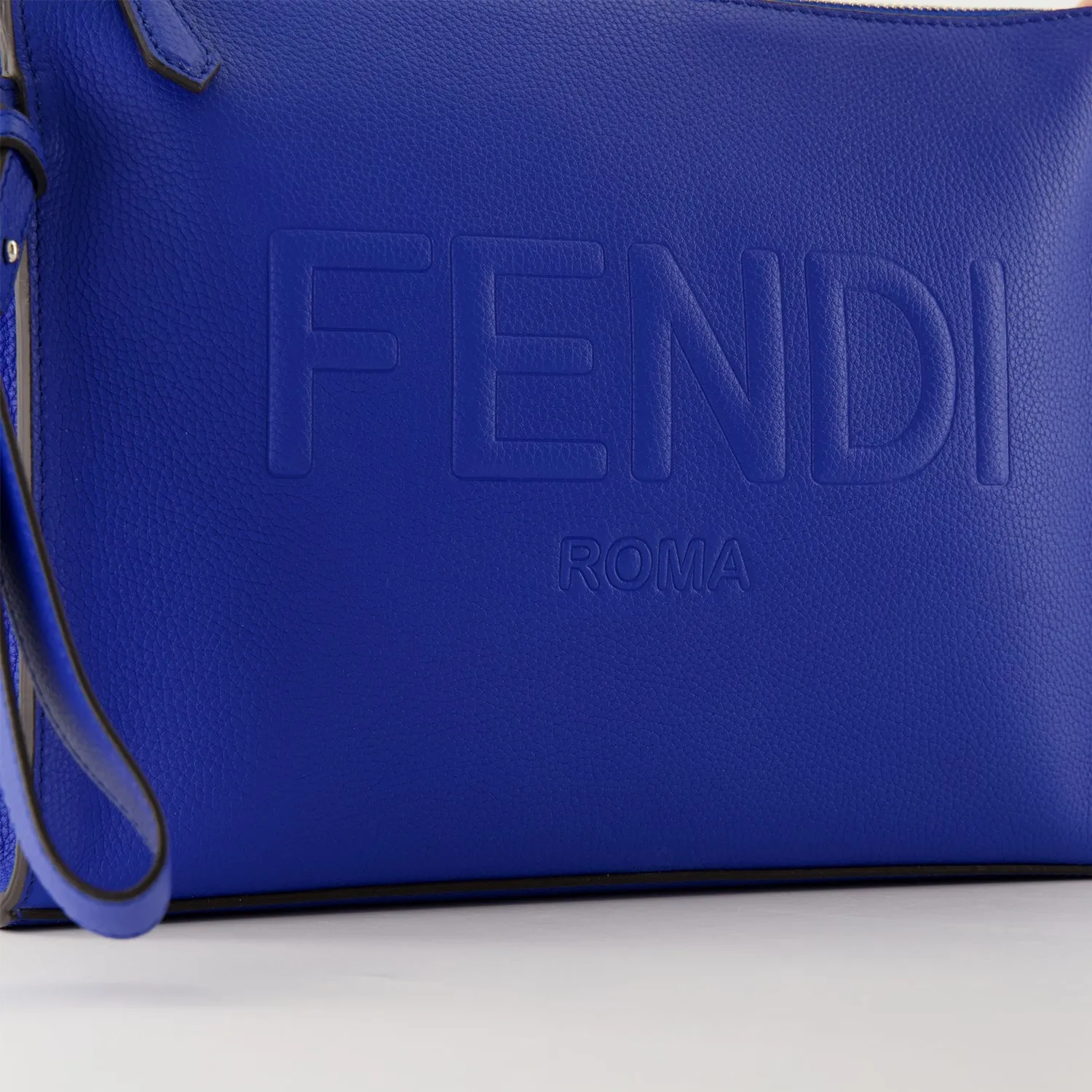 Blue Leather Clutch with Strap