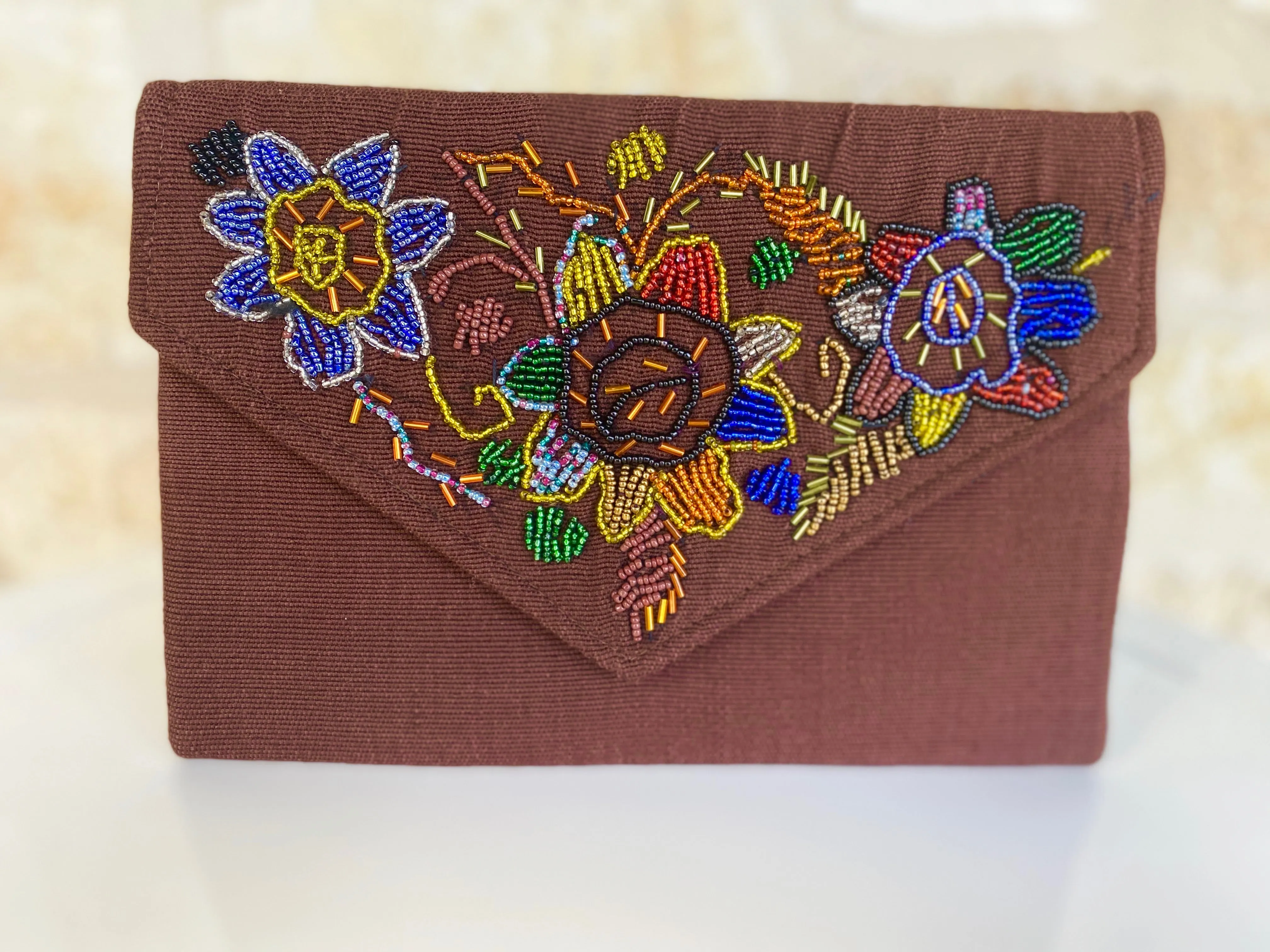 Brown Beaded Chiapas Clutch