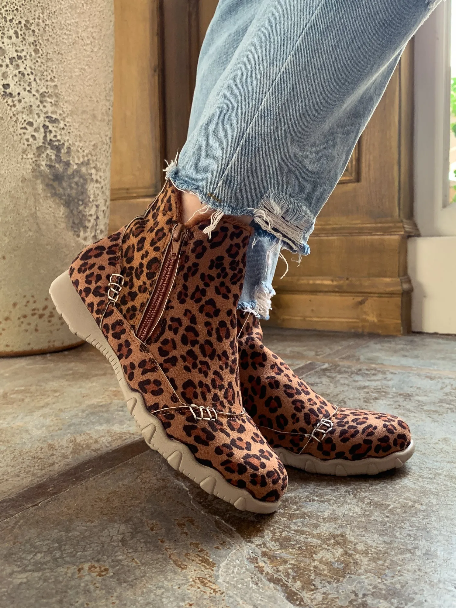 Brown Leopard Plush-Lined Low Ankle Boot