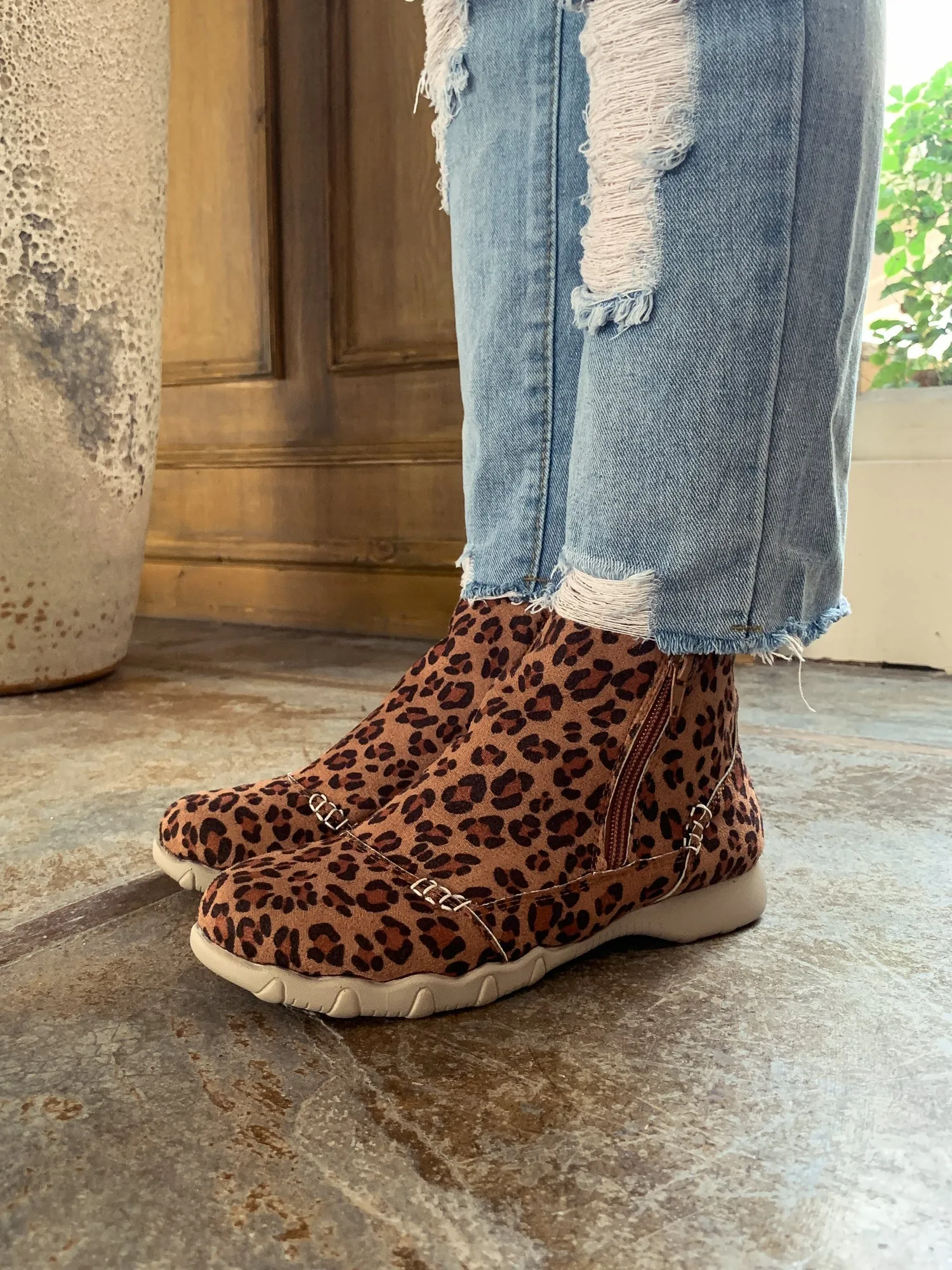 Brown Leopard Plush-Lined Low Ankle Boot
