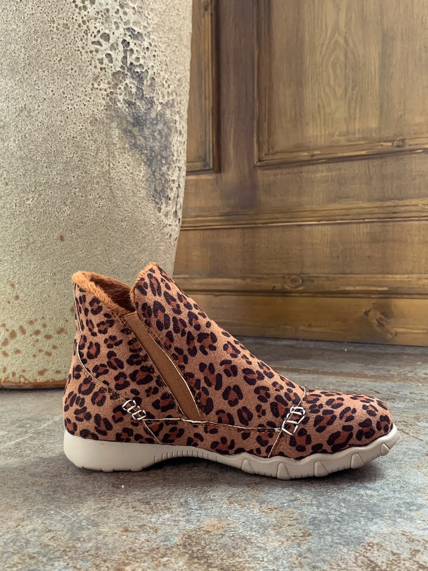 Brown Leopard Plush-Lined Low Ankle Boot
