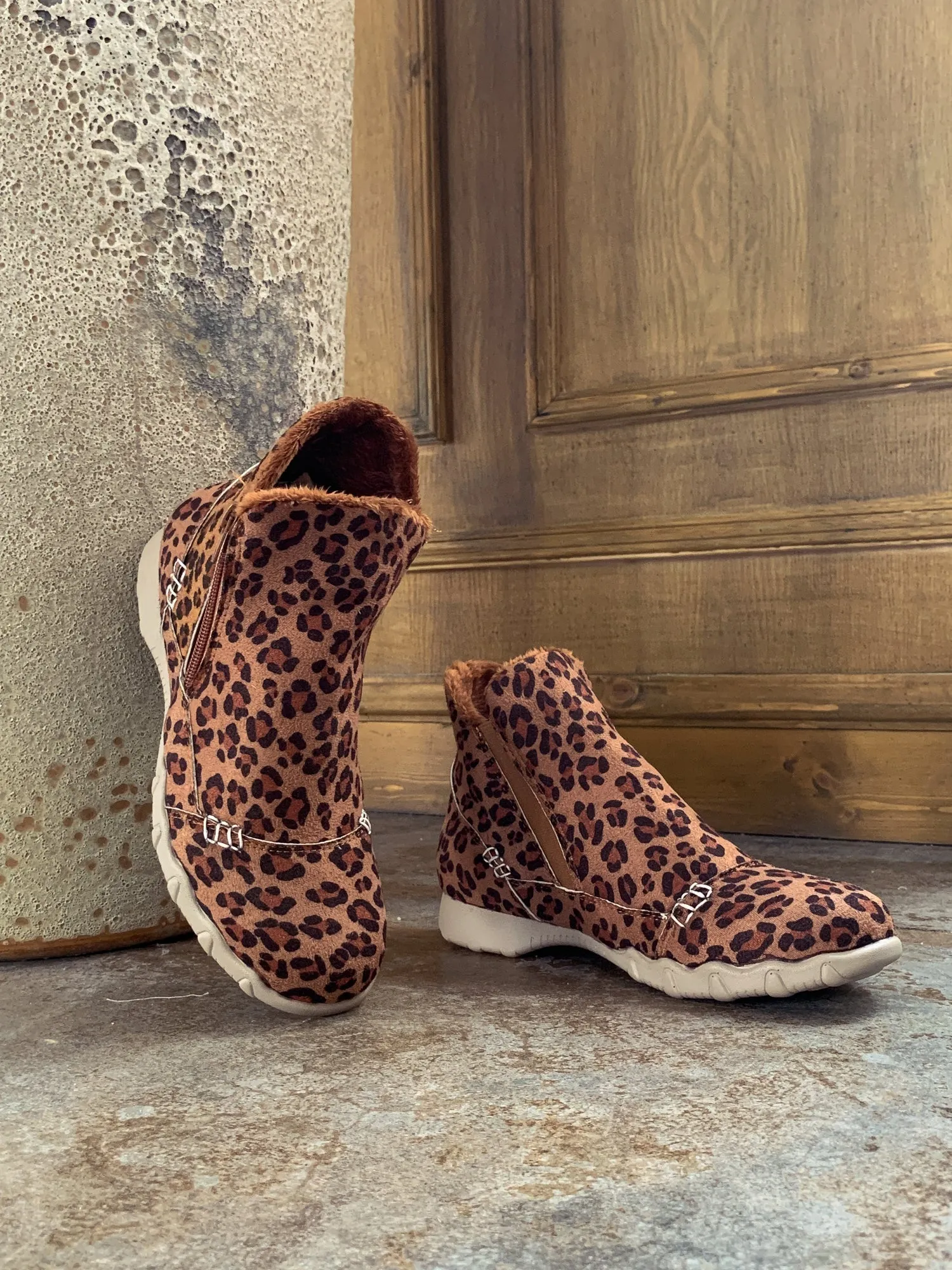 Brown Leopard Plush-Lined Low Ankle Boot