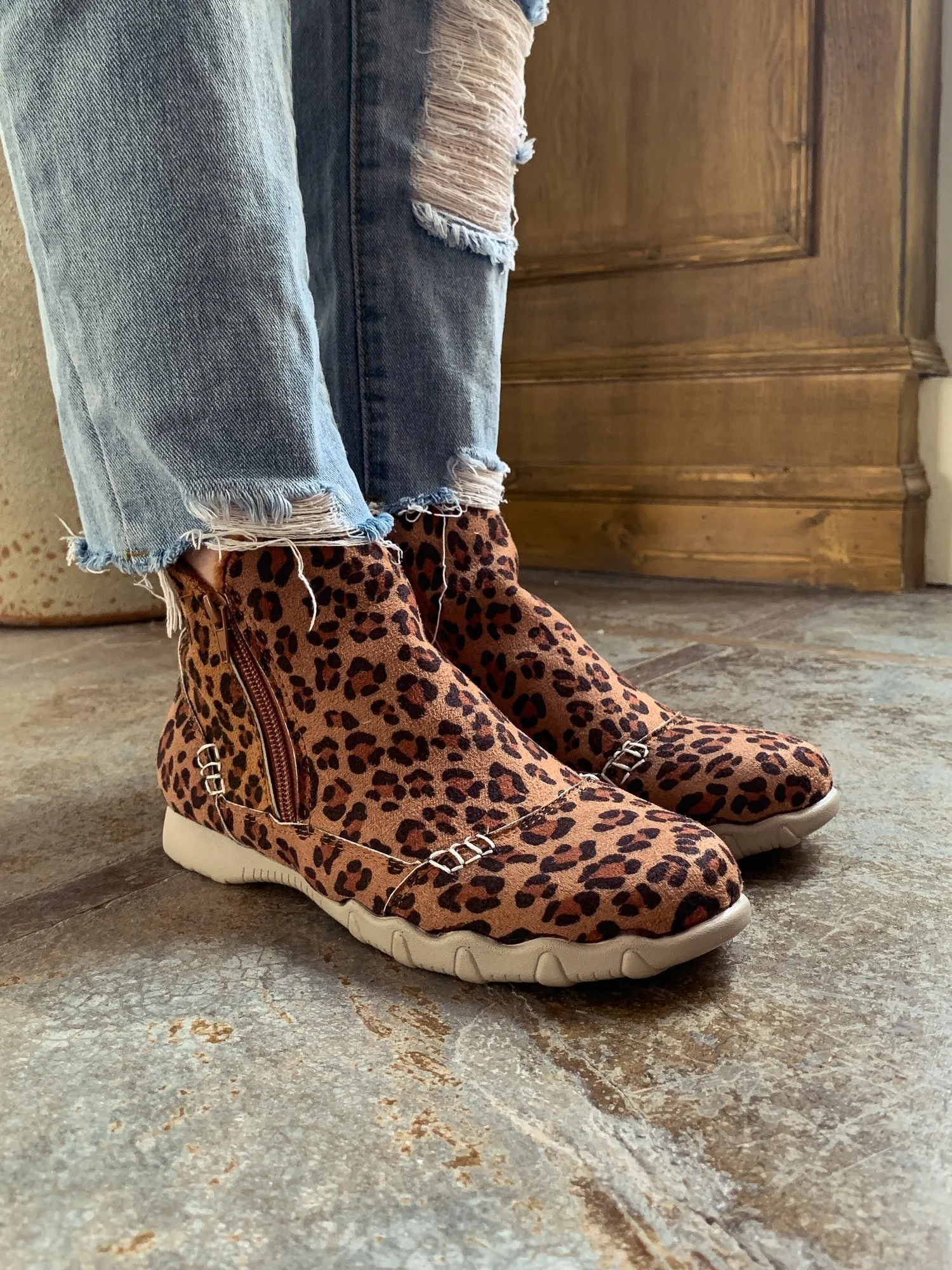 Brown Leopard Plush-Lined Low Ankle Boot