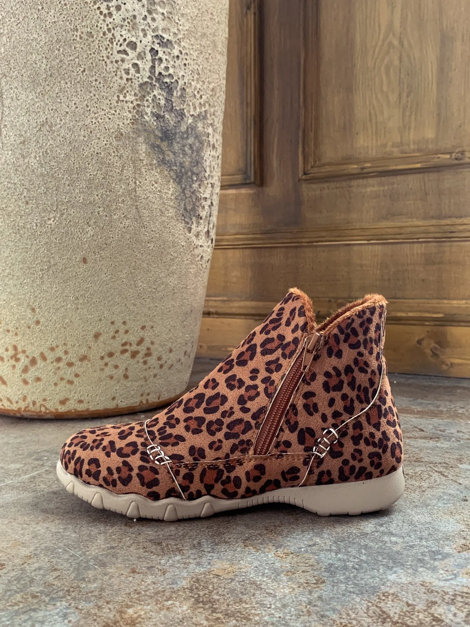 Brown Leopard Plush-Lined Low Ankle Boot