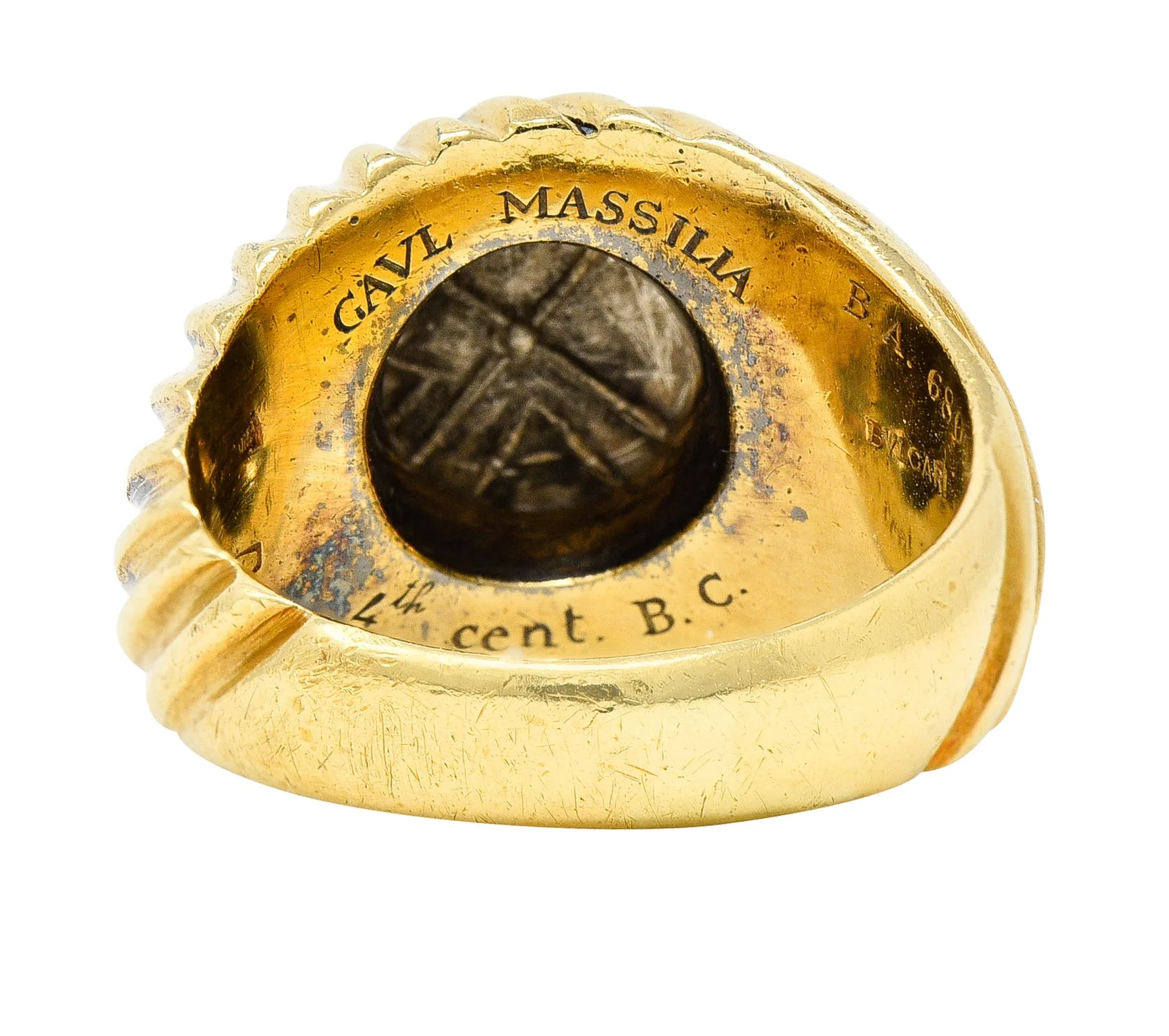 Bulgari 1980's Ancient Coin 18 Karat Yellow Gold Greek Bust Cameo Vintage Signet Ring