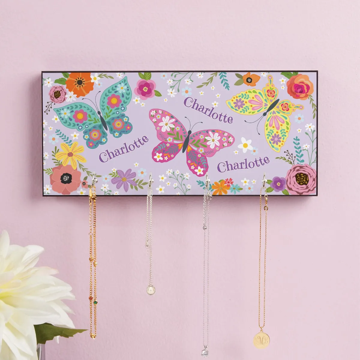 Butterfly Name Pattern Personalized Wood Jewelry Holder