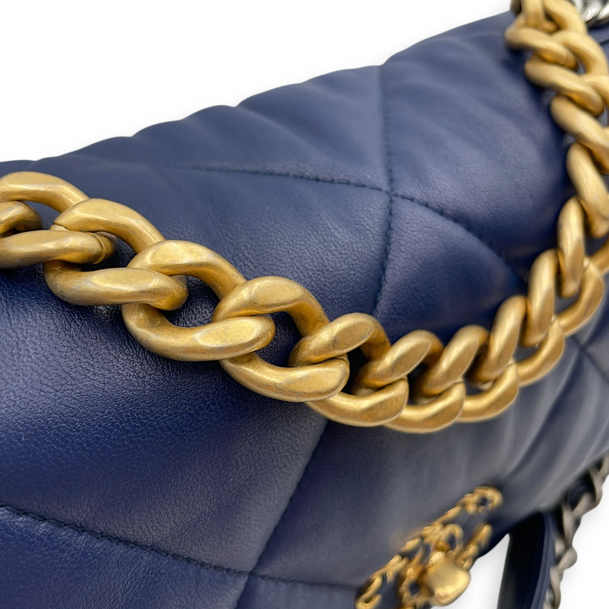C19 Flap Small Blue Crossbody Bag in Goat Leather, 3-Tone hardware