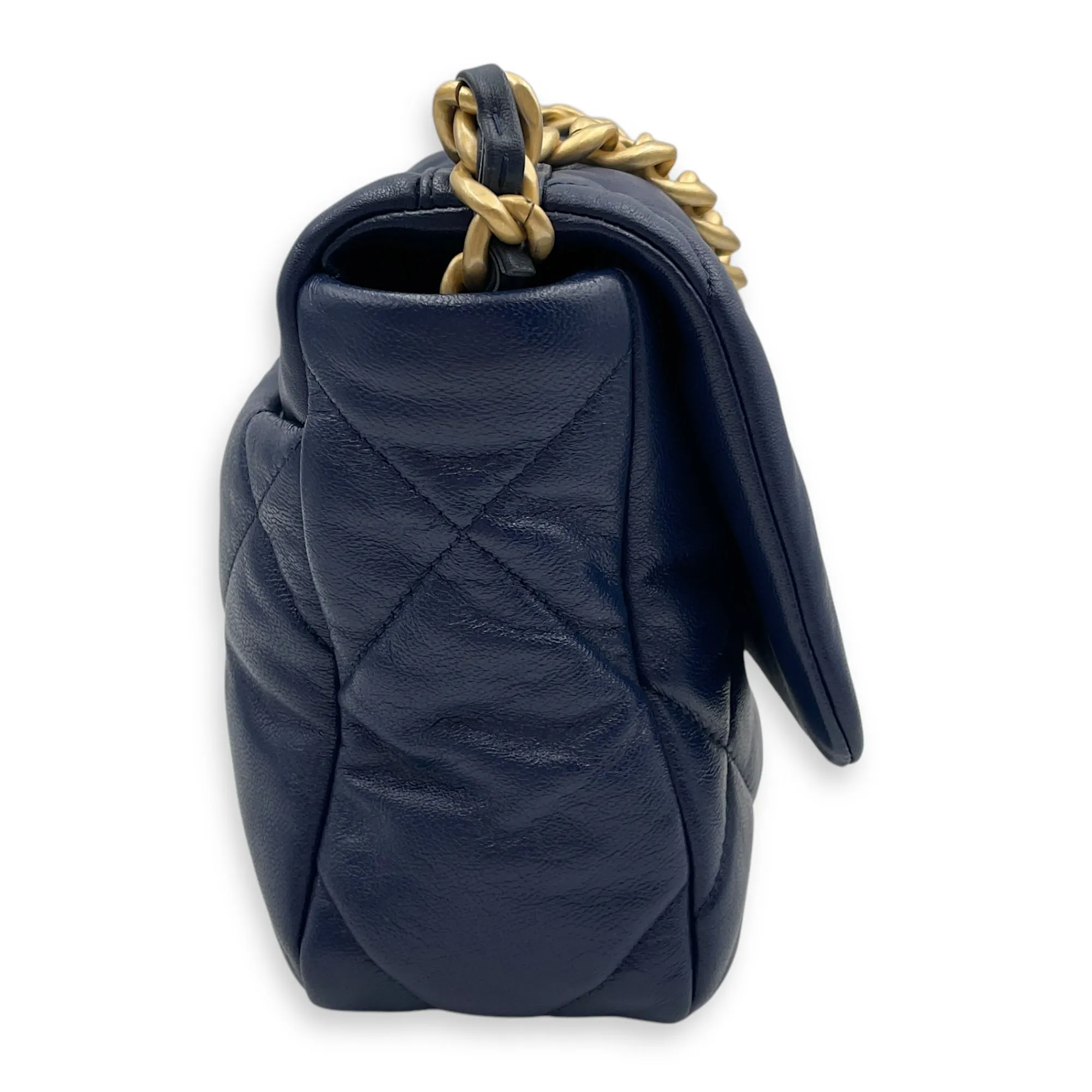 C19 Flap Small Blue Crossbody Bag in Goat Leather, 3-Tone hardware