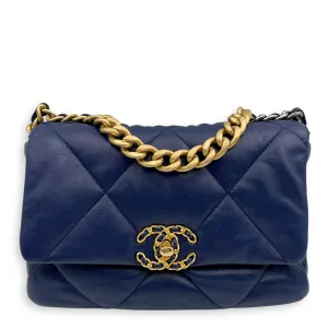 C19 Flap Small Blue Crossbody Bag in Goat Leather, 3-Tone hardware