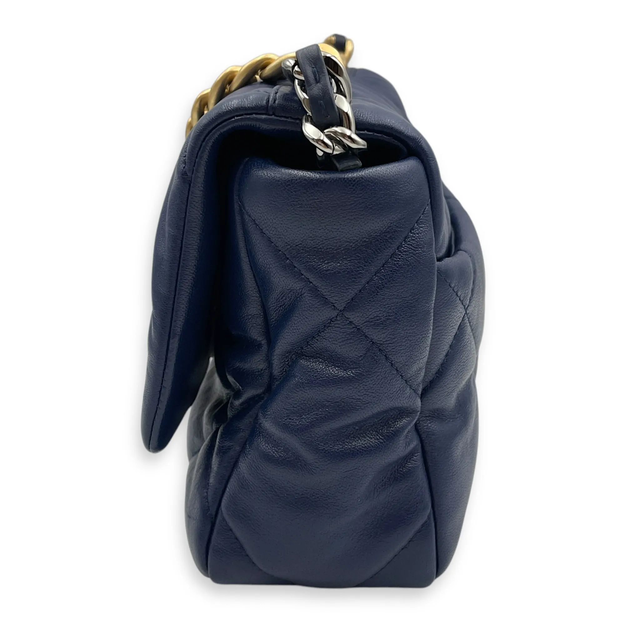 C19 Flap Small Blue Crossbody Bag in Goat Leather, 3-Tone hardware