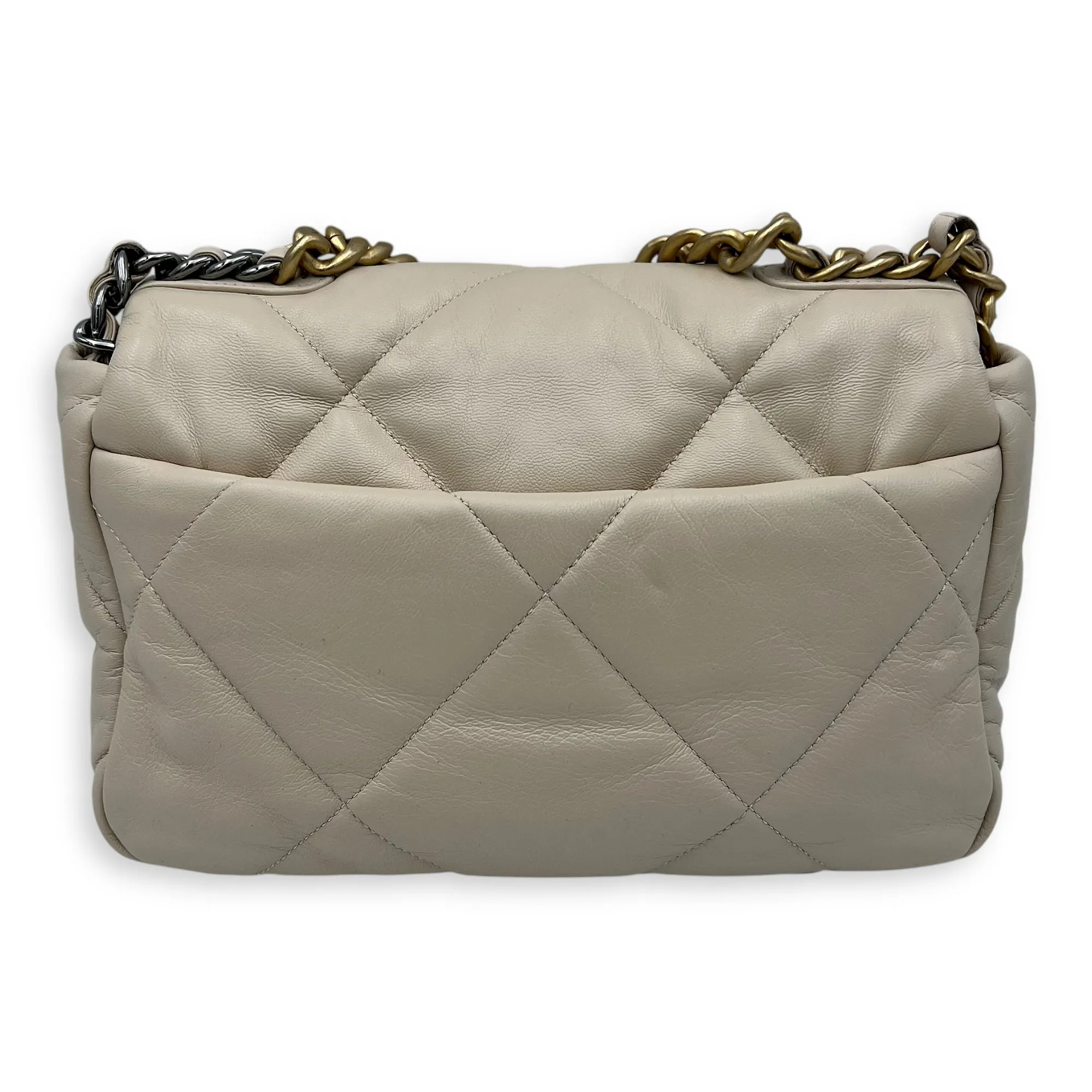 C19 Small Beige Crossbody Bag in Calfskin, Mixed hardware