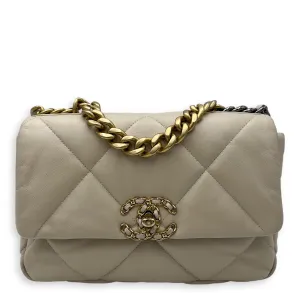 C19 Small Beige Crossbody Bag in Calfskin, Mixed hardware