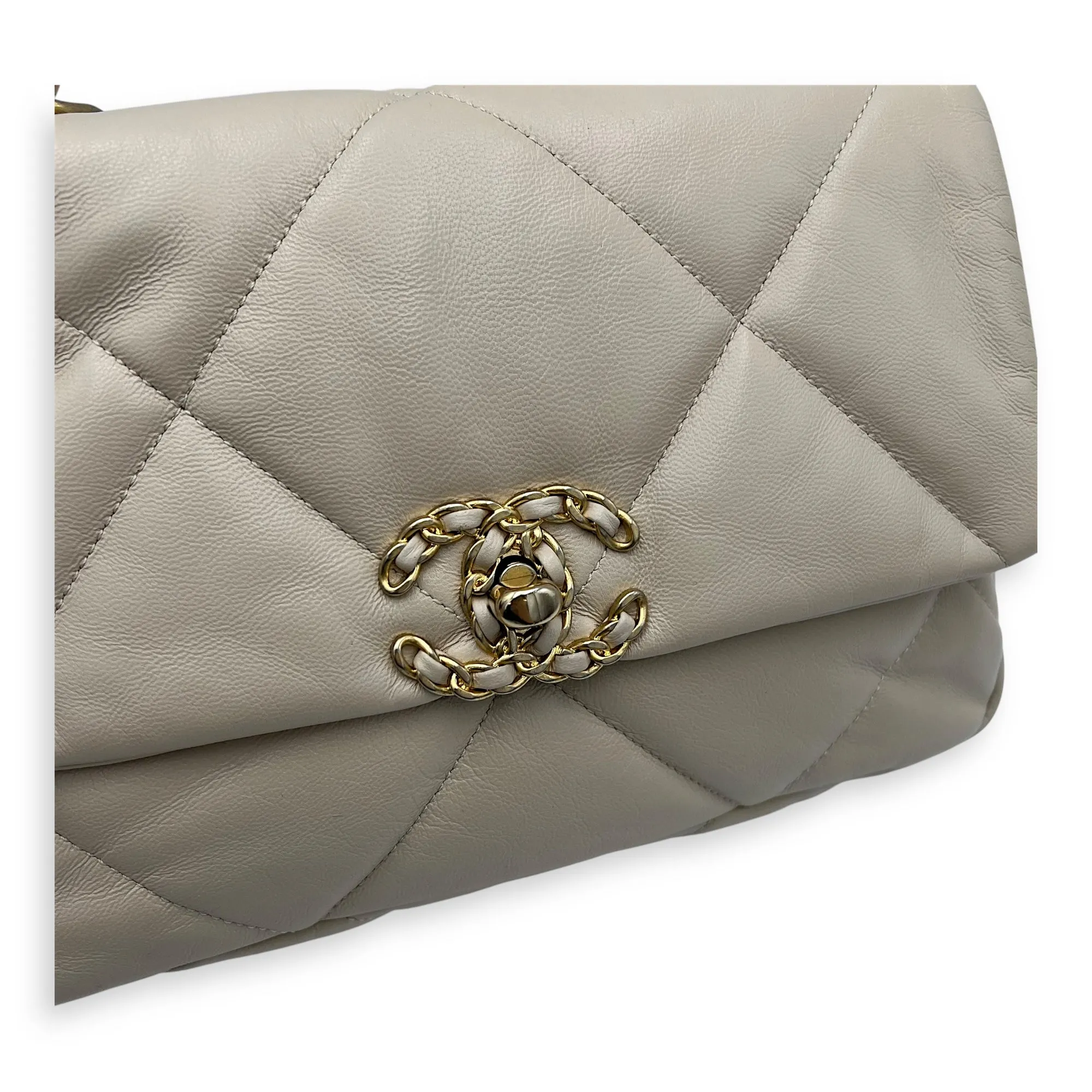 C19 Small Beige Crossbody Bag in Calfskin, Mixed hardware