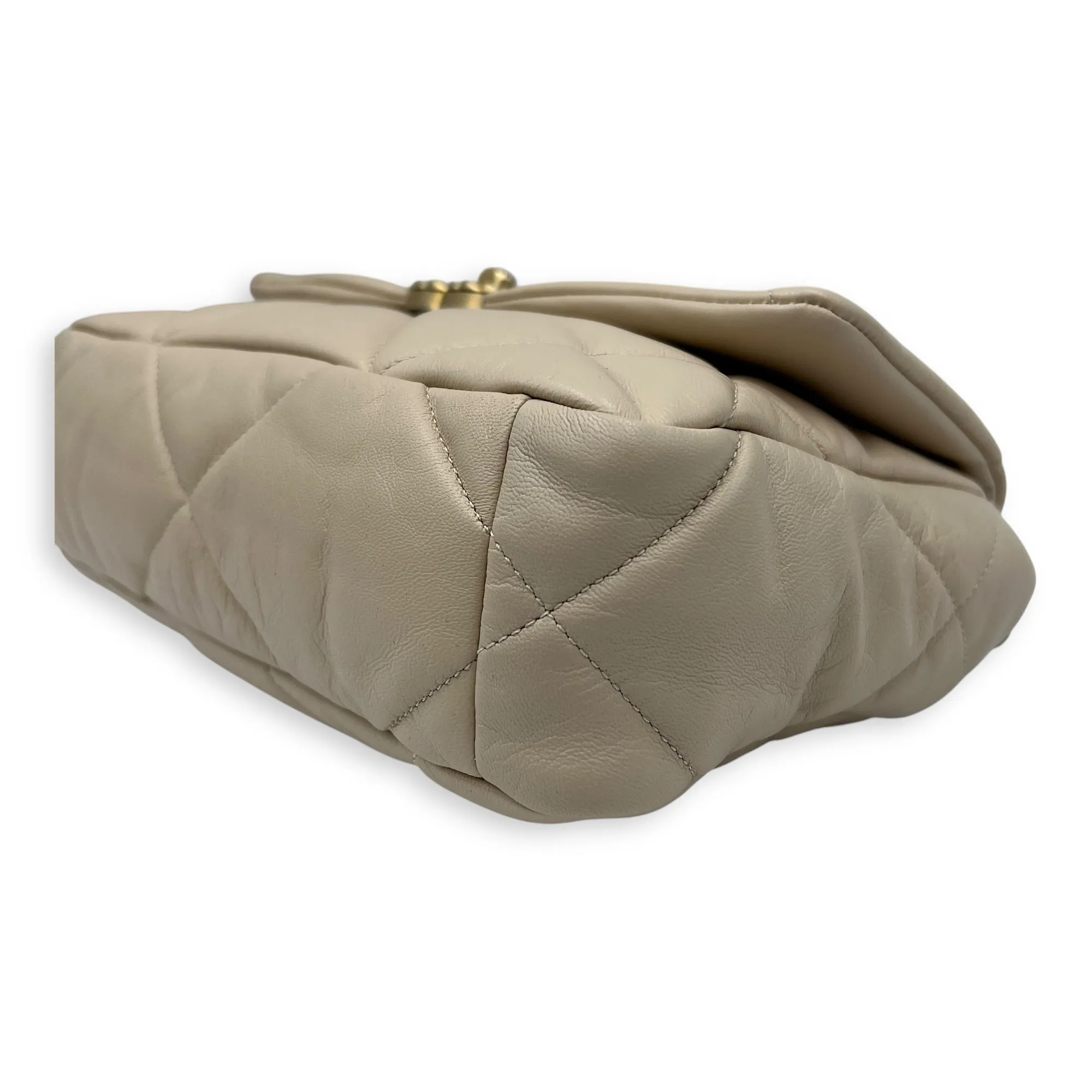 C19 Small Beige Crossbody Bag in Calfskin, Mixed hardware