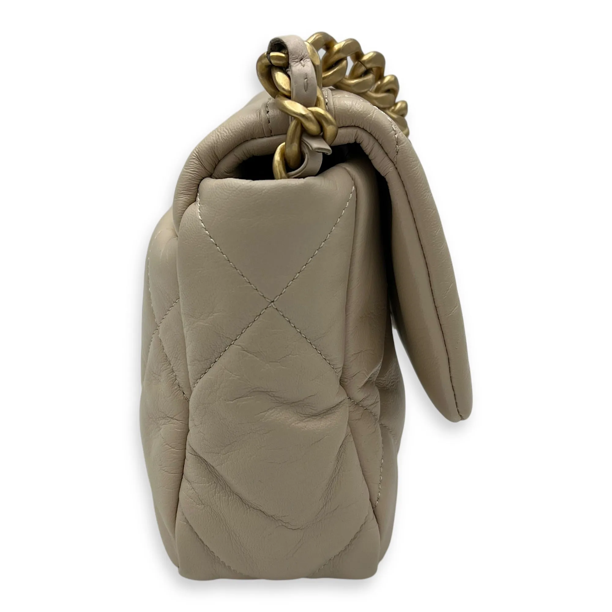 C19 Small Beige Crossbody Bag in Calfskin, Mixed hardware