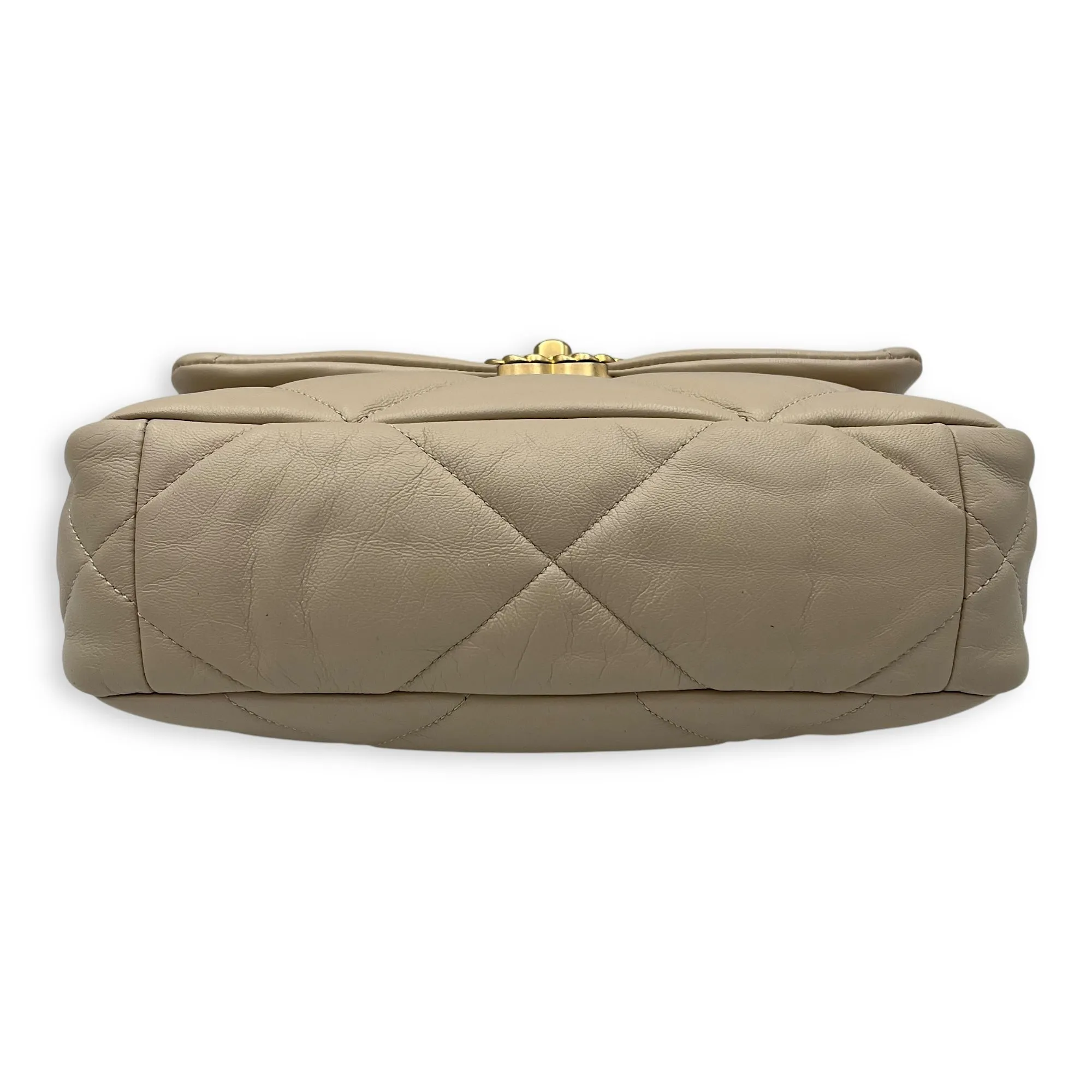C19 Small Beige Crossbody Bag in Calfskin, Mixed hardware