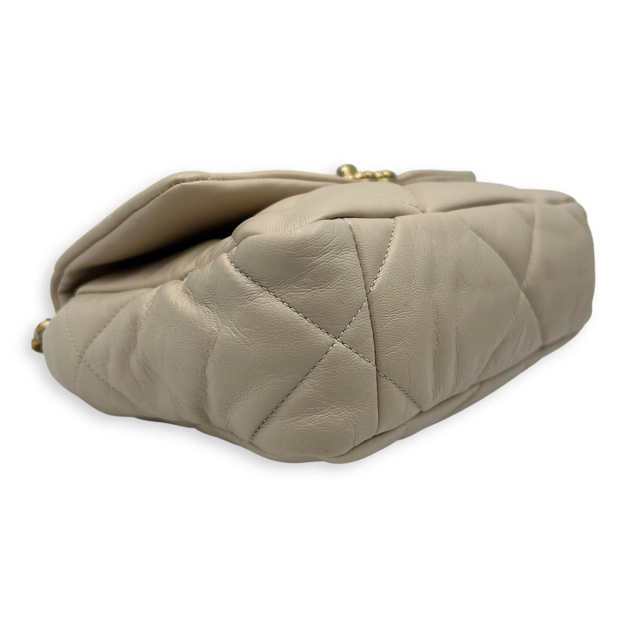 C19 Small Beige Crossbody Bag in Calfskin, Mixed hardware